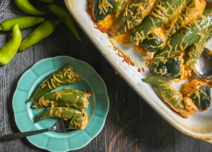 These buffalo chicken stuffed chiles are a delicious low carb appetizer or dinner. Tastes like you are cheating but you're not!