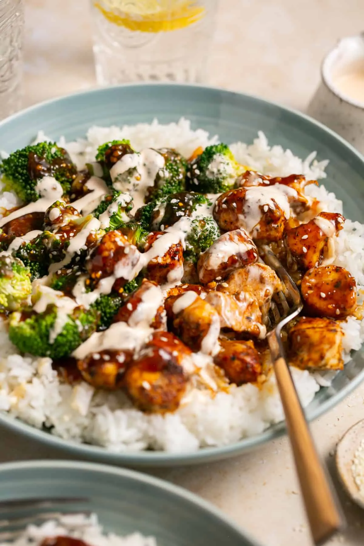 These sticky chicken rice bowls are packed with bold flavor and plenty of protein. With saucy chicken, fluffy rice, and a drizzle of spicy mayo, they’re a filling, weeknight-friendly meal that’s easy to customize with your favorite toppings.