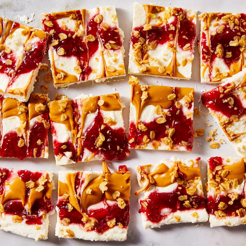 This peanut butter and jelly cottage cheese bark is a fun, freezer-friendly treat made by blending cottage cheese until smooth, then topping it with peanut butter, jelly, and crunchy granola. Once frozen, it breaks into easy snackable pieces that work just as well for breakfast, dessert, or a quick, high-protein snack on warm days.