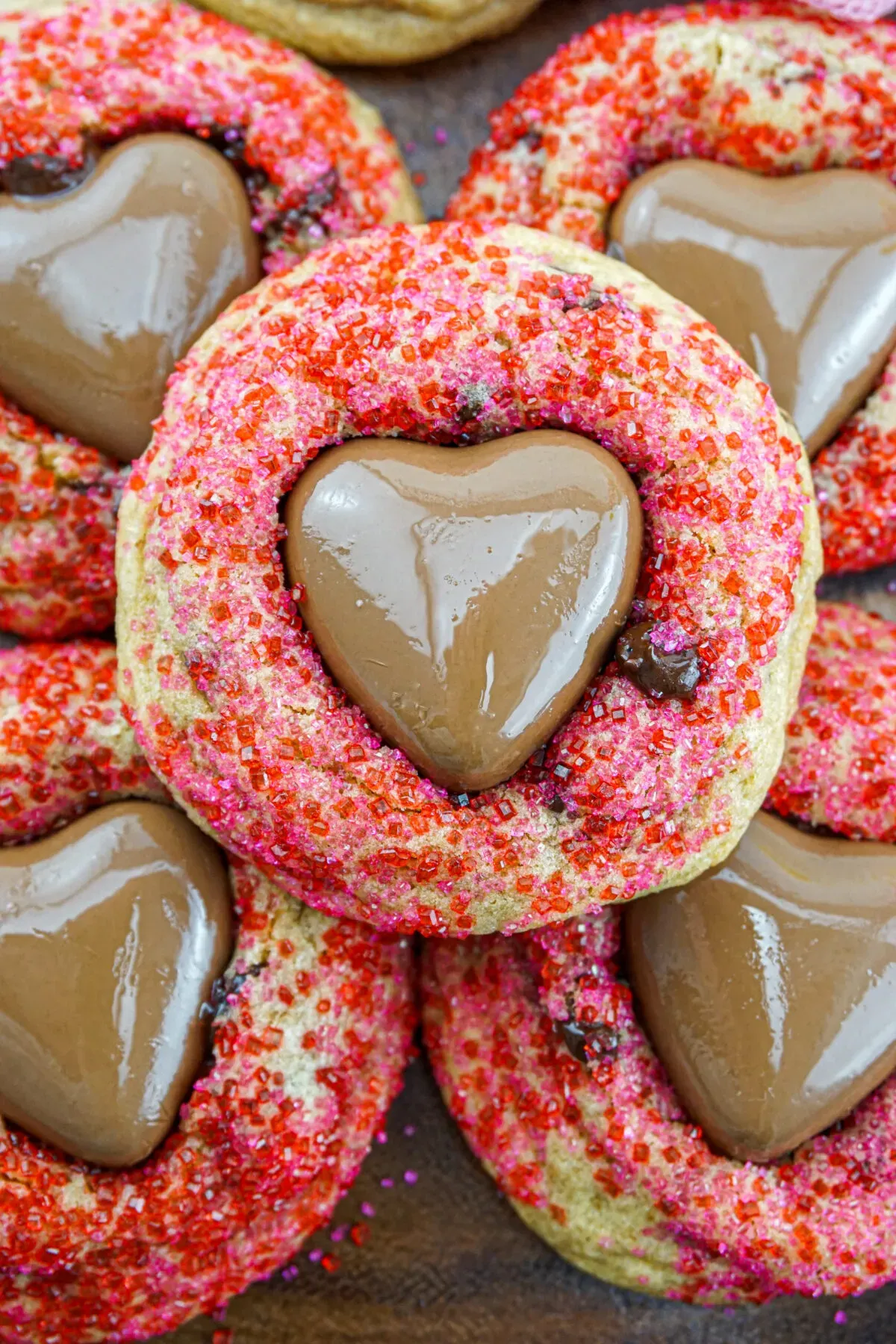 These Valentine’s chocolate chip cookies are as easy as it gets and perfect for school parties. Made with a simple no-chill dough, they’re topped with sprinkles and chocolate hearts for a fun, festive finish. Think of them as a Valentine’s twist on classic blossom cookies — kid-approved and sure to disappear fast.
