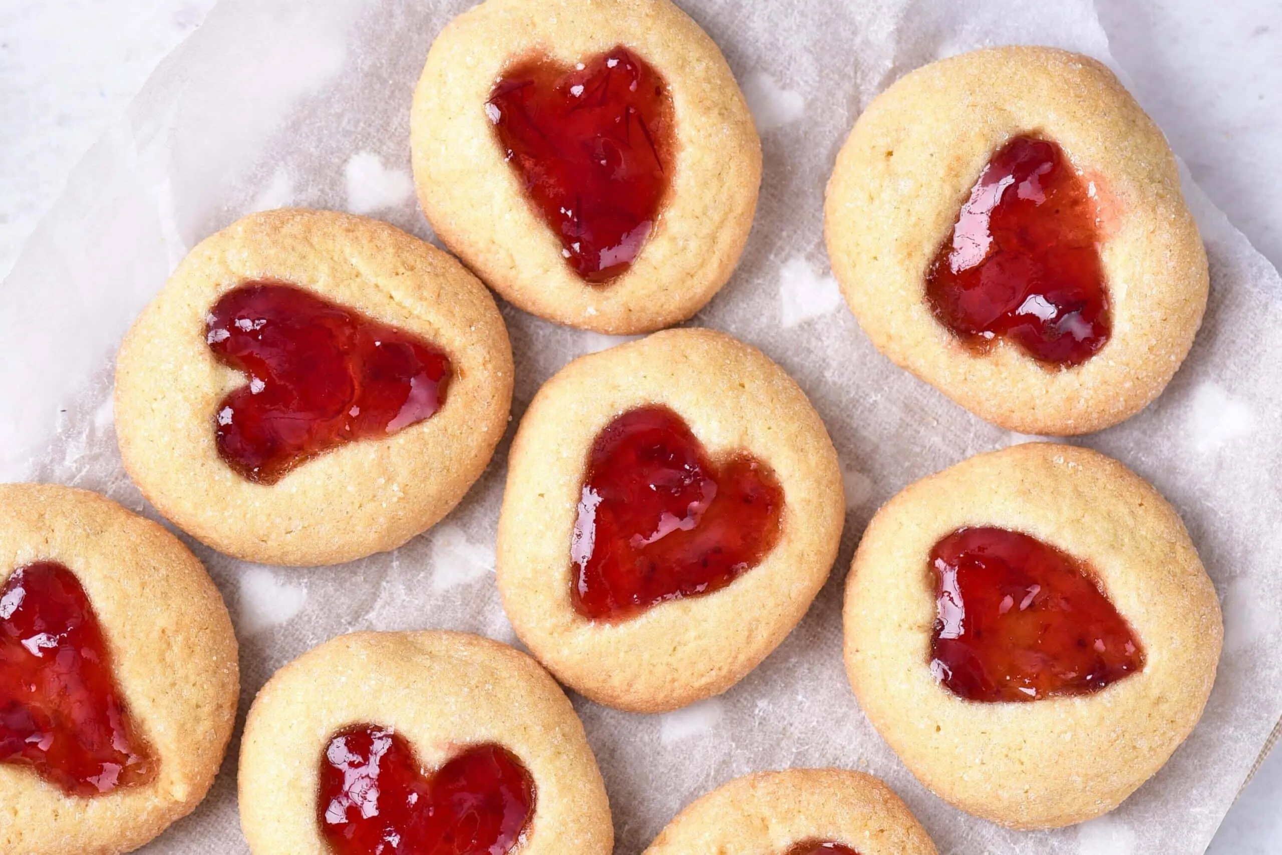 These heart print cookies are soft, buttery, and filled with sweet jam right in the center. They’re easy to make at home and perfect for Valentine’s Day gifting — whether you’re sharing them with loved ones, teachers, friends, or neighbors. Cute, classic, and made for spreading a little love.