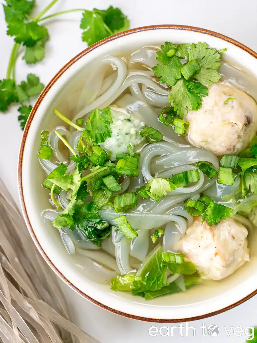 This savory no-fish ball noodle soup is a plant-based take on classic Asian fish ball noodles. Made with just five ingredients and ready in about 30 minutes, it’s quick, comforting, and surprisingly close to the real thing. Perfect as a light lunch or an easy dinner side, it’s a cozy vegan soup that still delivers big, familiar flavor.