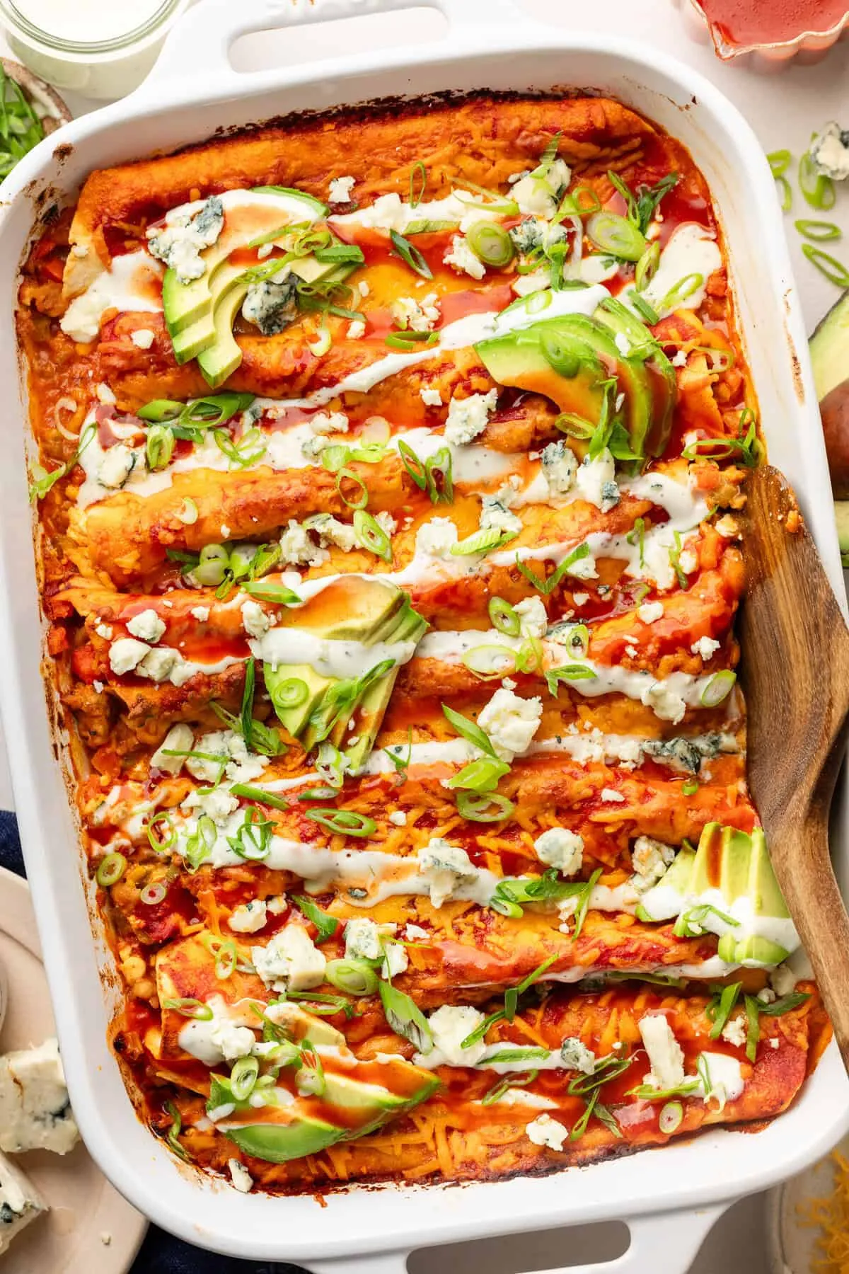 These buffalo chicken enchiladas bring bold, cozy flavor with seasoned ground chicken, shredded cheddar, and a creamy cottage cheese filling. They’re quick to prep, packed with protein, and bake up hot and bubbly, making them a great option for busy weeknights when you want something filling with a little kick.
