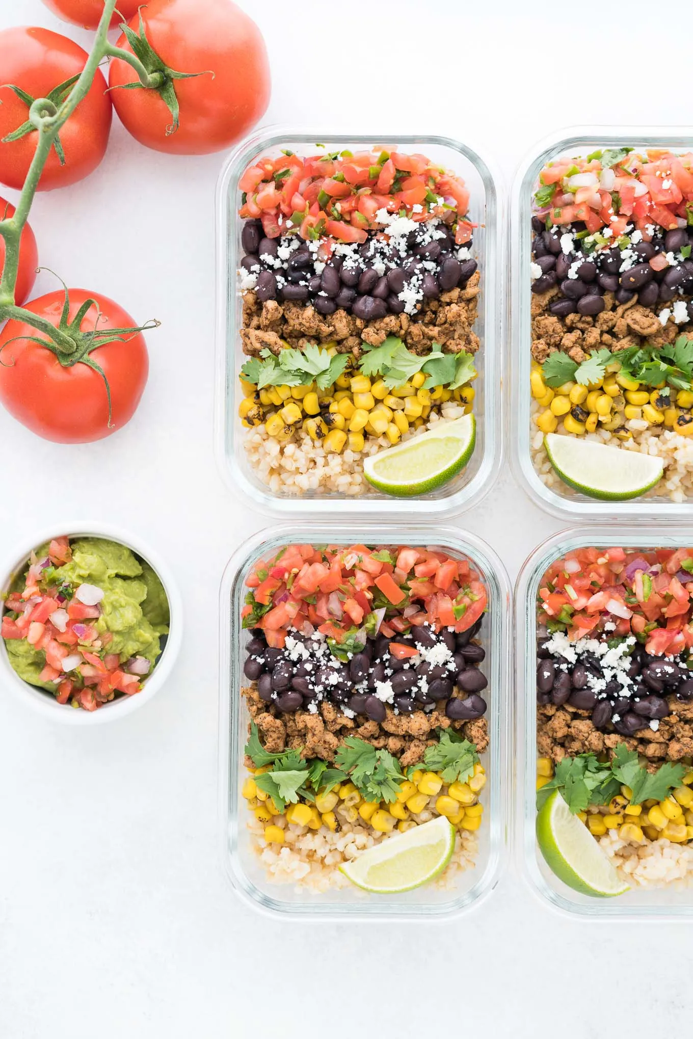 These meal prep burrito bowls are everything you love about takeout, but way easier to make at home. They’re packed with lean protein, hearty whole grains, and all the fresh toppings that make a burrito bowl recipe feel exciting instead of boring. Perfect for healthy lunches for work or quick dinners when you don’t feel like cooking from scratch, these healthy burrito bowls are super flexible too—swap in whatever protein, veggies, or sauces you have on hand and you’re good to go.