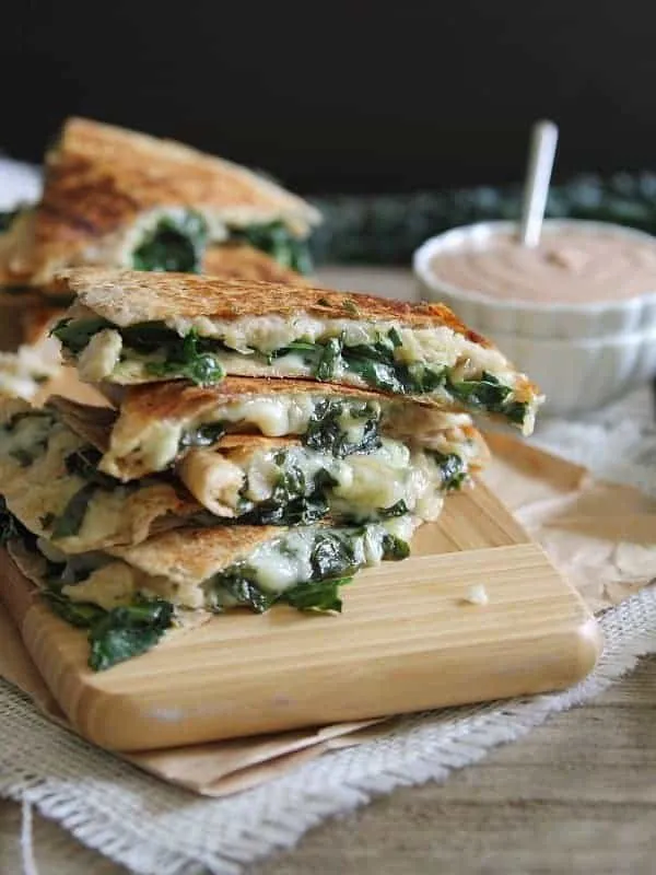 These meatless quesadillas are filled with smashed white beans and tender kale for a light but satisfying dinner. Served with a creamy BBQ dip on the side, they strike a nice balance between fresh and comforting. A great option when you want something simple, flavorful, and plant-based without feeling heavy.