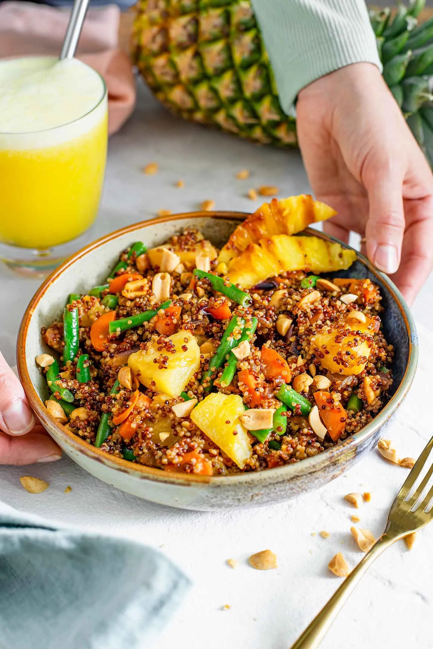 This pineapple fried quinoa is a quick, flexible dinner that’s perfect for using up leftover quinoa or rice and whatever veggies are hanging around the fridge. The pantry-based sauce brings plenty of flavor, while the pineapple adds a bright, sweet contrast. An easy, adaptable meal that works just as well for busy weeknights as it does for meal prep.