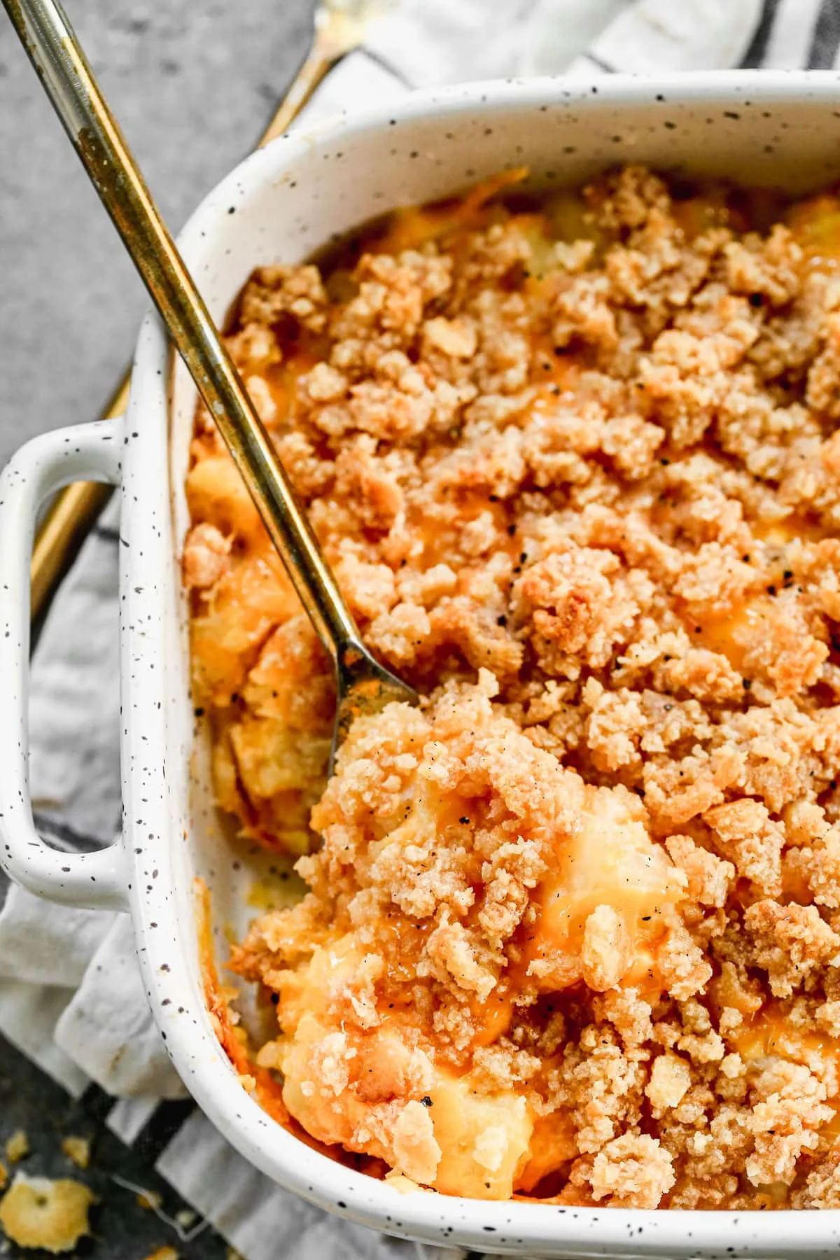 This sweet-and-savory classic combines juicy pineapple with sharp cheese and a buttery, crunchy topping for a side dish that surprises everyone in the best way. It may sound unusual, but it’s rich, comforting, and pairs perfectly with baked ham or turkey. A great addition when you want something a little different that still feels familiar and crowd-friendly.