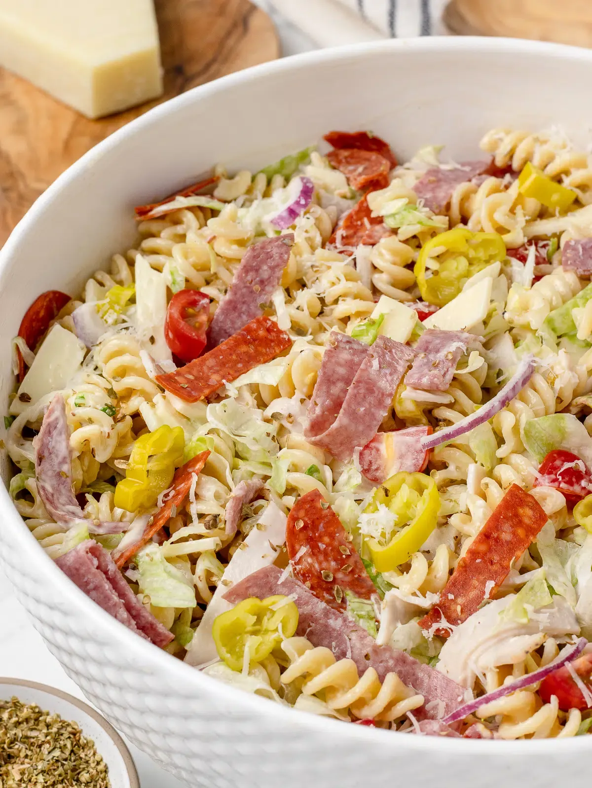 This grinder pasta salad turns all the flavors of a classic Italian sandwich into a hearty, scoopable side. With savory meats, fresh veggies, cheese, and a creamy, light dressing, it’s perfect for potlucks, barbecues, or easy summer dinners.
