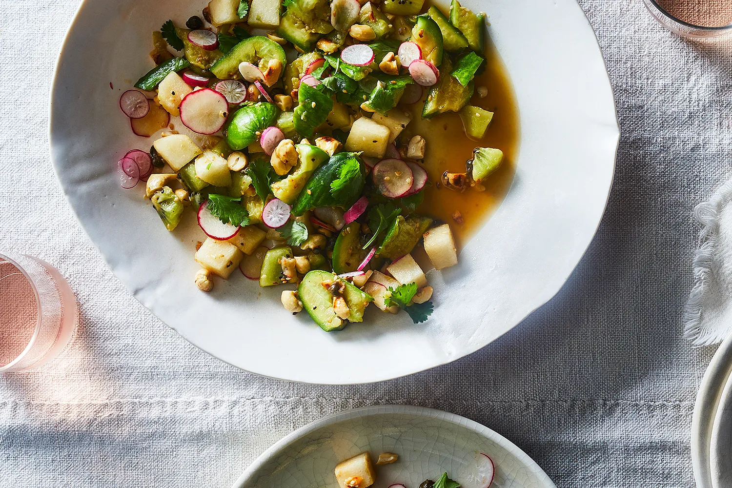 This smashed cucumber salad is crisp, salty, and tangy with a bright soy vinaigrette that makes every bite pop. It’s refreshing, full of texture, and works beautifully as a side dish or served over rice with tofu for an easy, light meal.