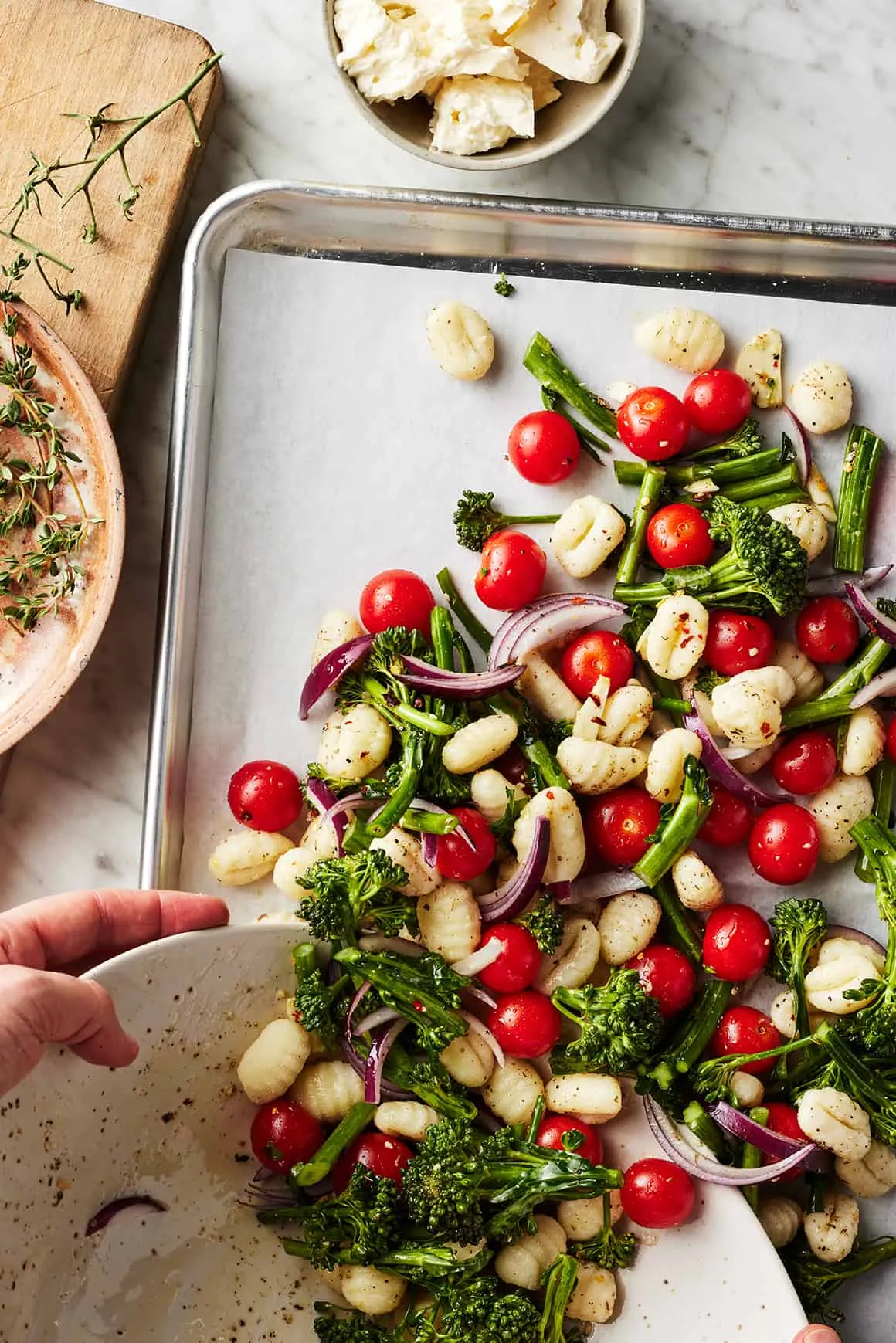 If you haven’t tried sheet pan gnocchi yet, this is the perfect place to start. There’s no boiling, no waiting on a pot of water — everything goes straight onto one sheet pan and into the oven. In about 30 minutes, you’ve got a crispy, cozy dinner on the table with barely any cleanup, which is exactly what weeknights need.